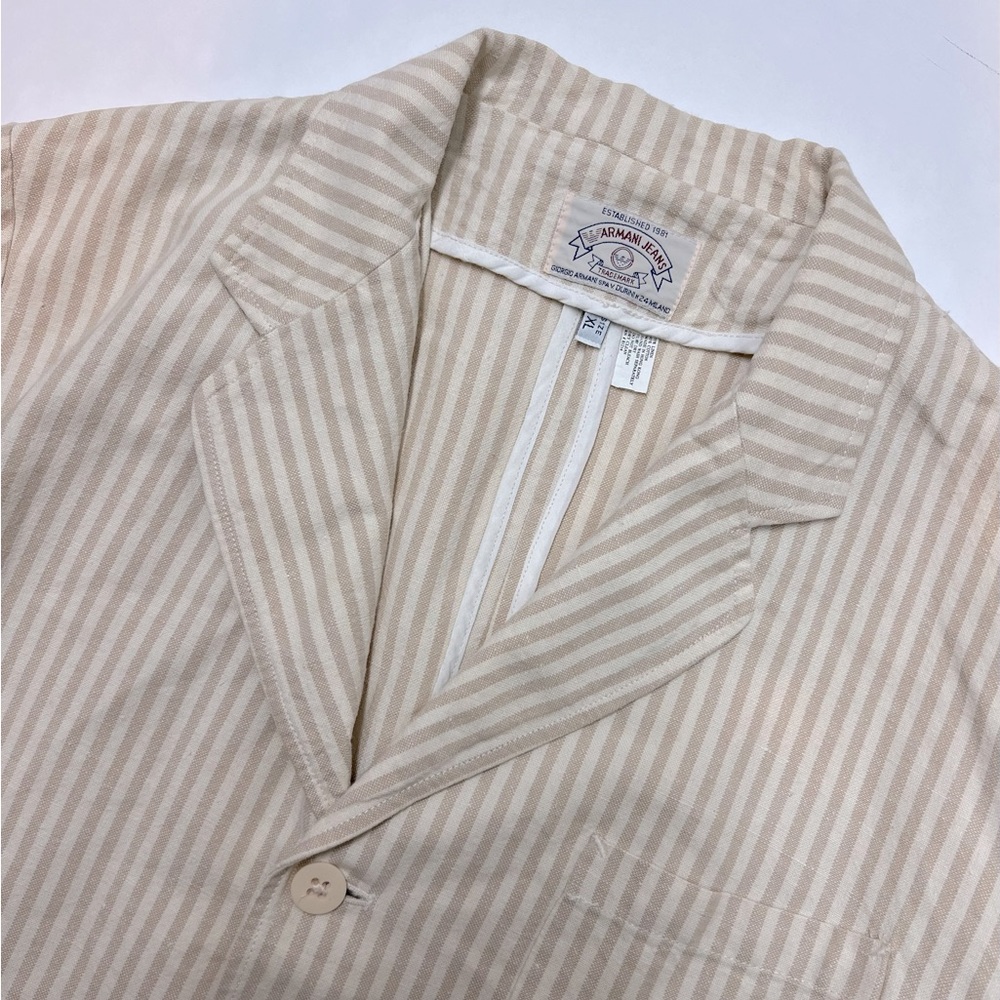 Armani Jeans Beige Cream Striped Linen/Cotton Blend 3-Button XL Blazer Jacket